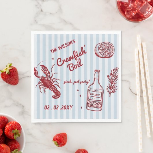 Handgezeichnetes Summer Seafood Crawfish Party Serviette (Beispiel)