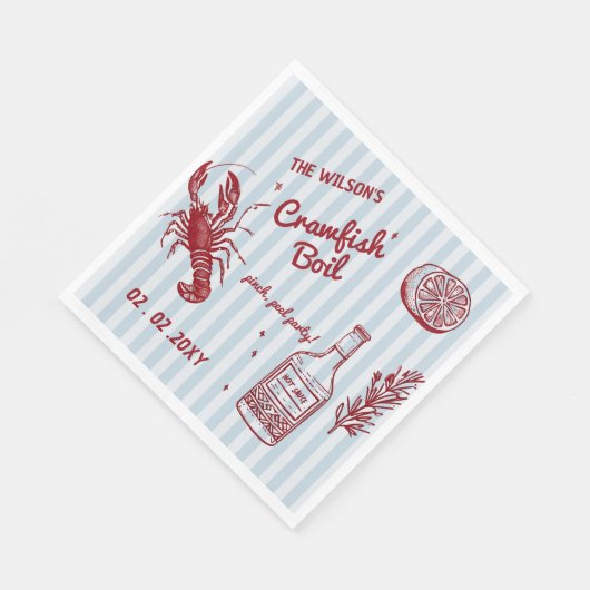 Handgezeichnetes Summer Seafood Crawfish Party Serviette (Ecke)