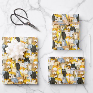 Handgezeichnetes süßes Kätzchen-Muster Haustierkat Geschenkpapier Set