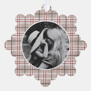 Handgezeichnetes Tartan Beige Kariertes Foto Ornament Karte