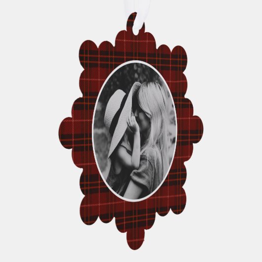 Handgezeichnetes Tartan Kariertes Foto Ornament Karte (Rechts)