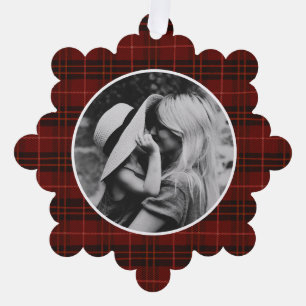 Handgezeichnetes Tartan Kariertes Foto Ornament Karte