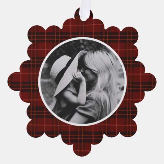 Handgezeichnetes Tartan Kariertes Foto Ornament Karte (Vorderseite)