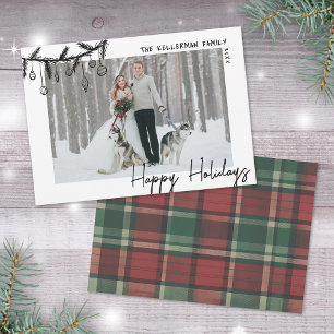 Handgezeichnetes Tartan Whimsical Happy Feiertagskarte