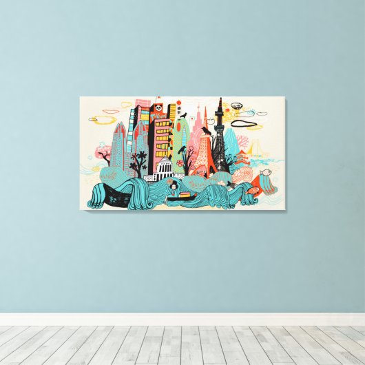 Handgezeichnetes Tokio Japan Leinwanddruck (Insitu (Holzboden))