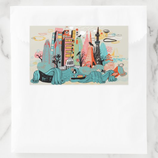 Handgezeichnetes Tokio Japan Rechteckiger Aufkleber (Tasche)