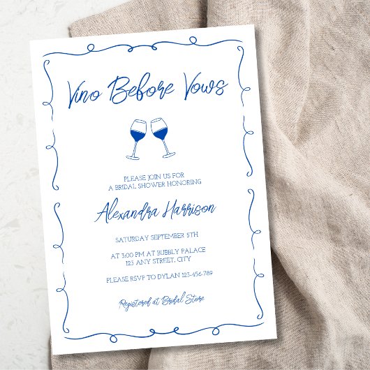 Handgezeichnetes Trendy Blue Wine Brautparty Einladung