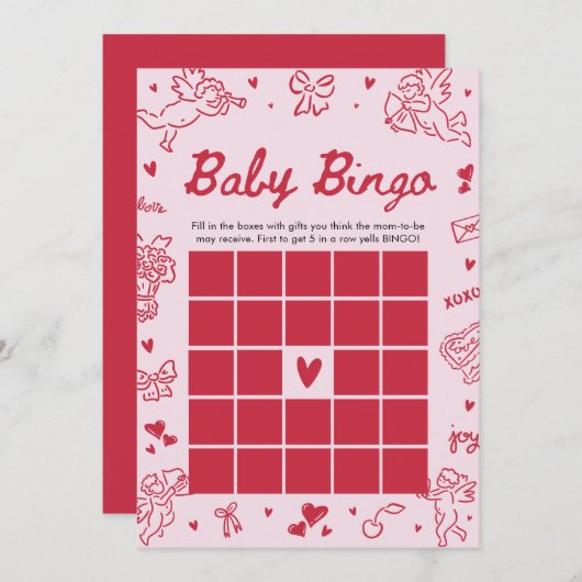 Handgezeichnetes Valentine Baby Bingo Baby Shower  Einladung (Vorne/Hinten)