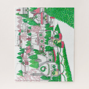 Handgezeichnetes Vintage-Dorf-Feiertags-Puzzle Puzzle