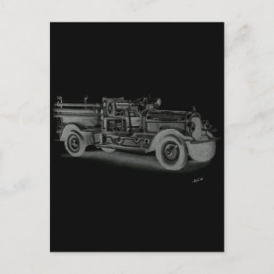 handgezeichnetes vintage Feuerwehrauto invertiert Postkarte