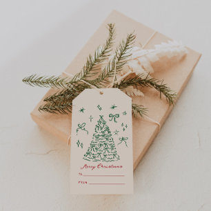 Handgezeichnetes Vintage-Frohe Weihnachten Geschenkanhänger