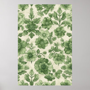 Handgezeichnetes Vintage Grünes Botanisches Muster Poster