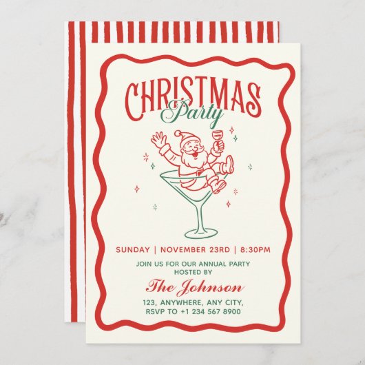 Handgezeichnetes Vintages Weihnachtsfest-Party Einladung (Vorne/Hinten)