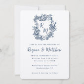 Handgezeichnetes Wappen Blue Monogram All-in-one H Einladung (Vorderseite)