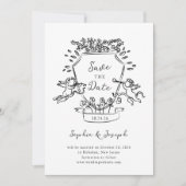 Handgezeichnetes Wappen mit Cherubs und Ihrem Foto Save The Date (Vorderseite)