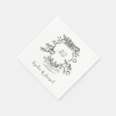 Handgezeichnetes Wappen mit Cherubs und Monogramm- Serviette (Ecke)