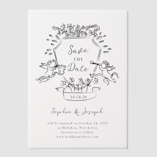 Handgezeichnetes Wappen mit Kehlen | Save The Date Pergament Einladungen (Vorderseite)