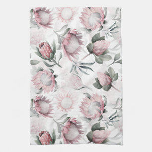 Handgezeichnetes Wasserfarben-Schamrot-Protea-Blum Geschirrtuch