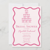 Handgezeichnetes Wavy Frame Retro Rosa Brautparty Einladung (Vorderseite)