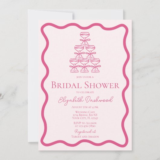 Handgezeichnetes Wavy Frame Retro Rosa Brautparty Einladung (Vorderseite)