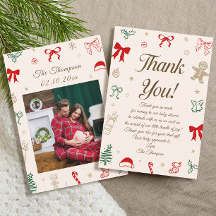 Handgezeichnetes Weihnachts-Baby-Shower-Foto Dankeskarte