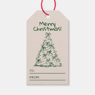 Handgezeichnetes Weihnachtsbaum-Band Frohe Weihnac Geschenkanhänger
