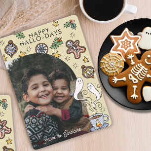 Handgezeichnetes Weihnachtsfamilienfoto mit Geiste Feiertagskarte