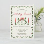 Handgezeichnetes Weihnachtsfest Abendessen Einladung (Stehend Vorderseite)