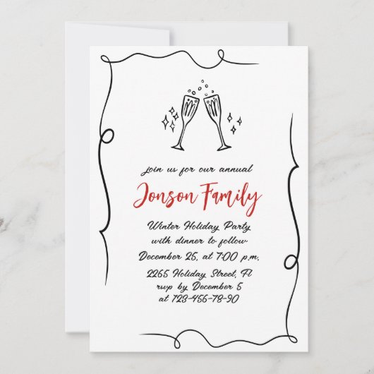 Handgezeichnetes Weihnachtsfest Abendessen Einladung (Vorderseite)