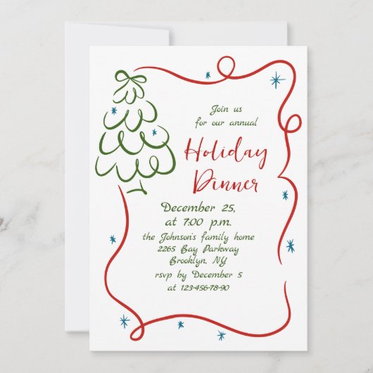 Handgezeichnetes Weihnachtsfest Abendessen Einladung (Vorderseite)