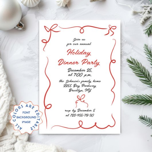 Handgezeichnetes Weihnachtsfest Abendessen Einladung