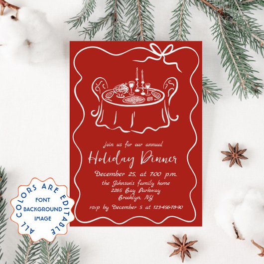 Handgezeichnetes Weihnachtsfest Abendessen Einladung