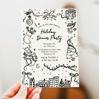 Handgezeichnetes Weihnachtsfest Abendessen Einladung