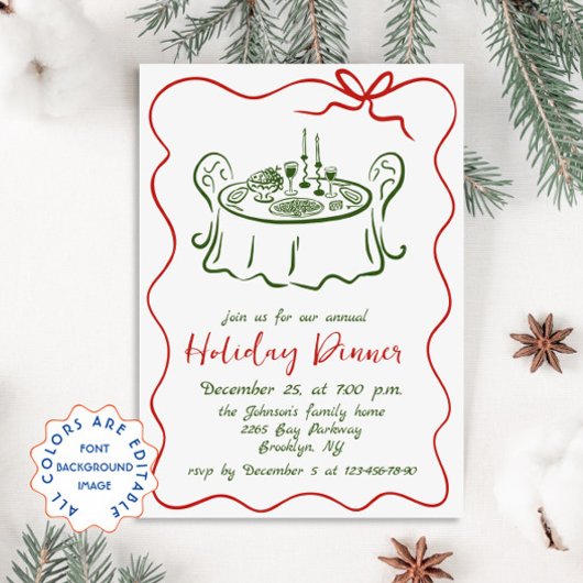 Handgezeichnetes Weihnachtsfest Abendessen Einladung