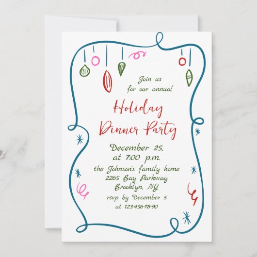 Handgezeichnetes Weihnachtsfest Abendessen Einladung (Vorderseite)