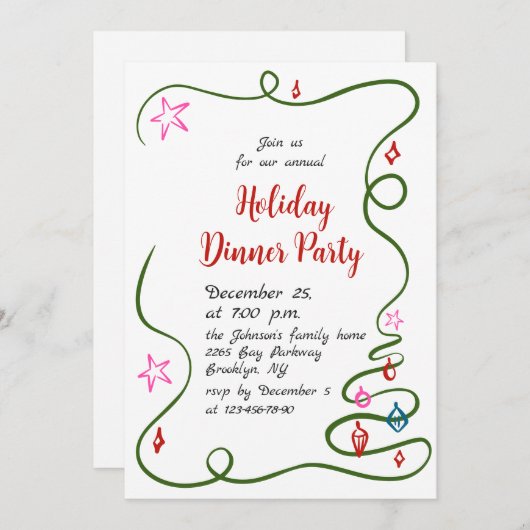 Handgezeichnetes Weihnachtsfest Abendessen Einladung (Vorne/Hinten)