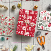 Handgezeichnetes Weihnachtsfest-Set von 3 Geschenkpapier Set