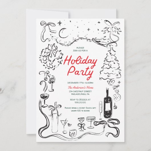 Handgezeichnetes Weihnachtsfest Weihnachts-Party Einladung (Vorderseite)