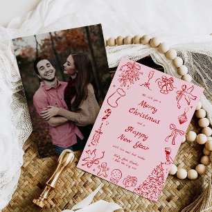 Handgezeichnetes Weihnachtskarten-Foto Doodle Xmas Feiertagskarte