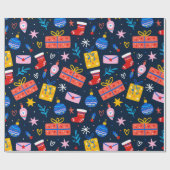 Handgezeichnetes Weihnachtsmuster, Mitternacht Geschenkpapier (Flach)