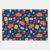 Handgezeichnetes Weihnachtsmuster, Mitternacht Geschenkpapier Set (Vorderseite 3)