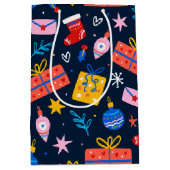 Handgezeichnetes Weihnachtsmuster, Mitternacht Mittlere Geschenktüte (Vorderseite)