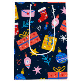 Handgezeichnetes Weihnachtsmuster, Mitternacht Mittlere Geschenktüte (Rückseite)