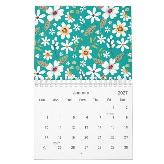 Handgezeichnetes weißes Blumenmuster 2026 Kalender (Jan 2027)