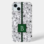 Handgezeichnetes weißes Blumenmuster und grünes Mo Case-Mate iPhone Hülle (Rückseite)
