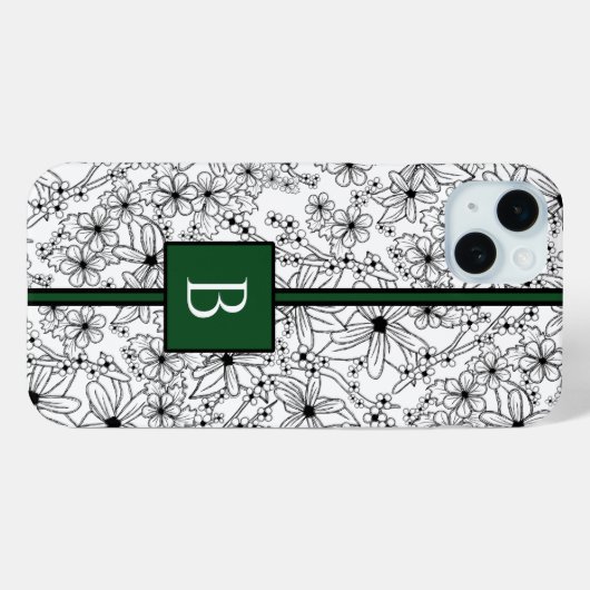Handgezeichnetes weißes Blumenmuster und grünes Mo Case-Mate iPhone Hülle (Rückseite (Horizontal))