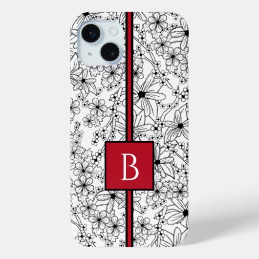 Handgezeichnetes weißes Blumenmuster und rotes Mon Case-Mate iPhone Hülle (Rückseite)