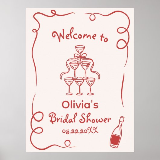 Handgezeichnetes weißes Brautparty Poster (Vorne)