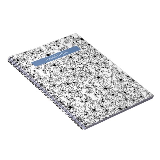 Handgezeichnetes, weißes schwarzes Muster und Blau Notizblock (Rechte Seite)