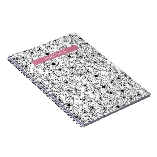 Handgezeichnetes, weißes schwarzes Muster und rosa Notizblock (Rechte Seite)